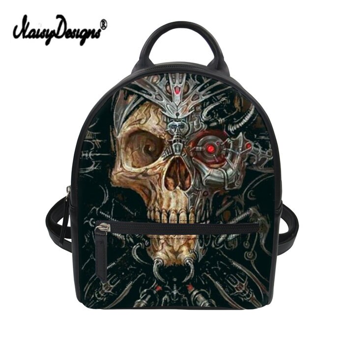 Women PU Leather Mini Balck Backpacks 3D Skull
