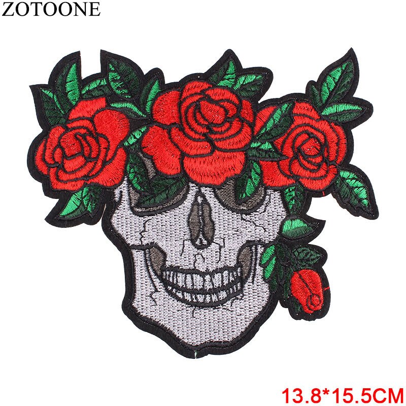 Punk Rock Skull Embroidery Patches For Clothing Flower Rose Skeleton Iron