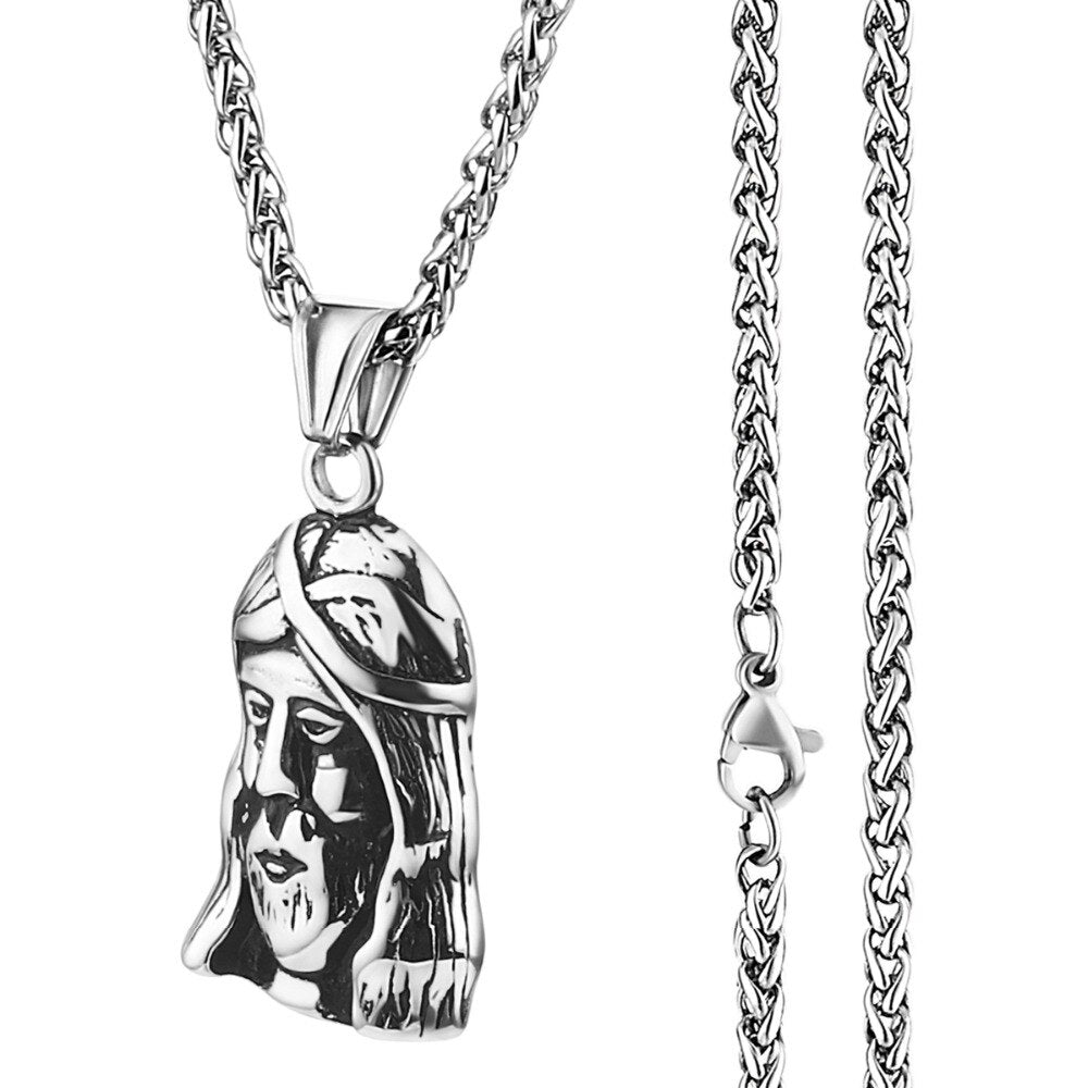 Male Stainless Steel Link Chain Round Circle Cross Pendant Necklace