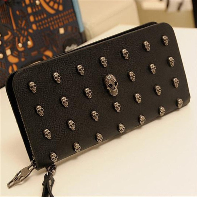 Leather Bag Skull Wallet Personality Clutch Bags Rivets PU Leather Wallet