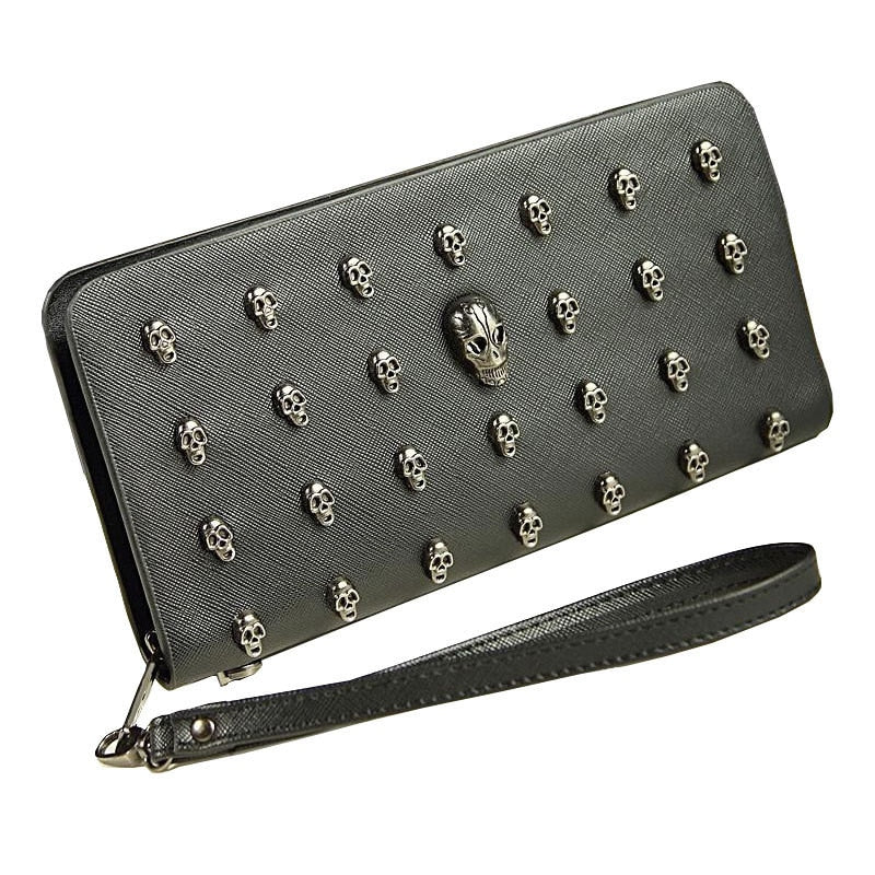 Leather Bag Skull Wallet Personality Clutch Bags Rivets PU Leather Wallet