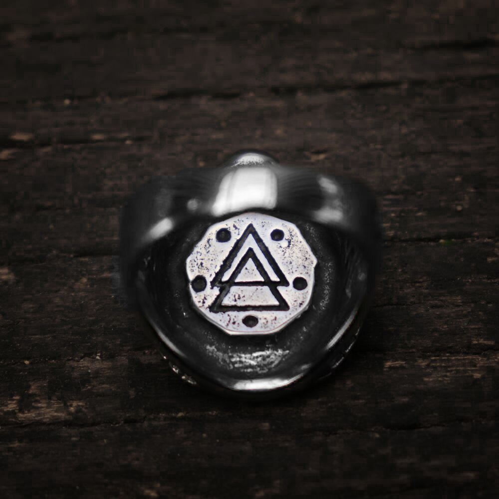 Crow Skull Rune Signet Rings Mens Viking Silver