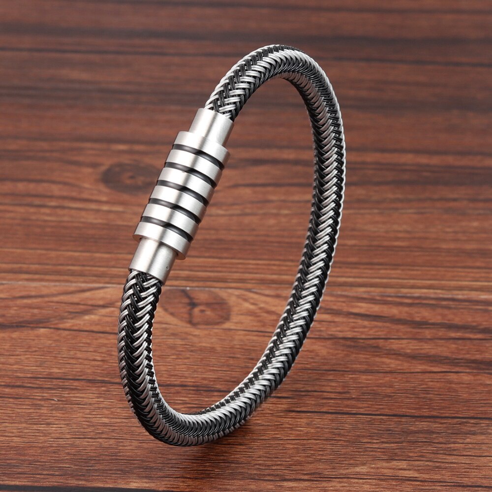 Punk Threaded Button Metal Weaving Bracelet