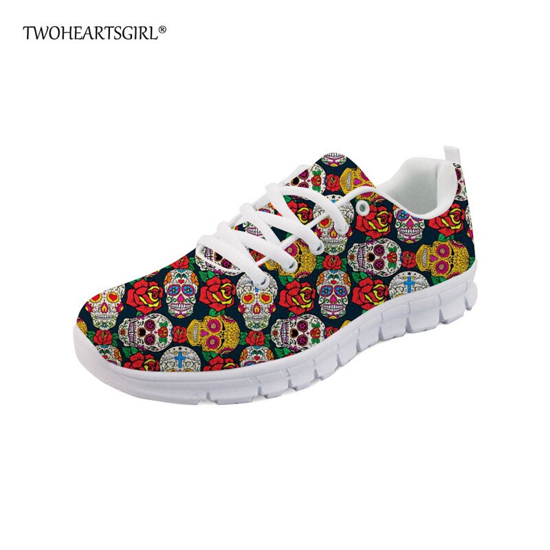 Sugar Skull Printed Fashion Women Shoes Classic Female Lace-up Mesh Walking Shoes