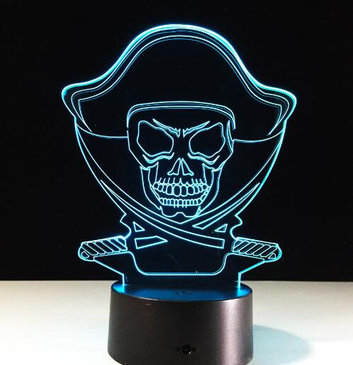 3D LED Color Night Light Changing Lamp Halloween Skull Light Acrylic 3D