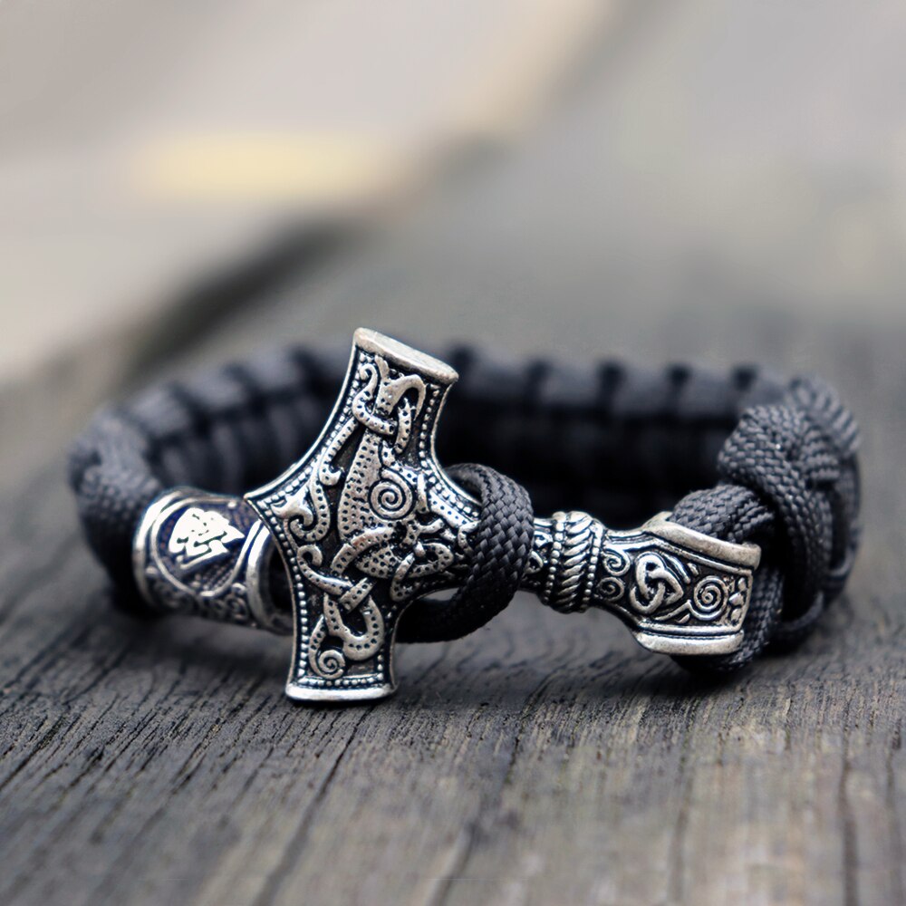 Mens Viking Mjolnir Leather Bracelet Thor hammer