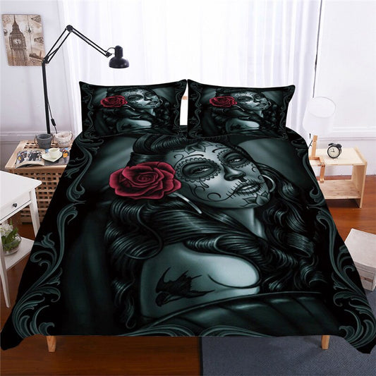 Sugar Skull Bedding Set Queen Size Beauty Women Reactive Printed 3D King