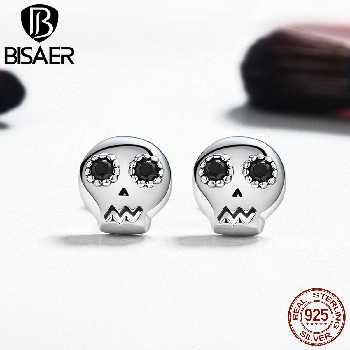 Fashion 925 Sterling Silver Earrings Hiphop/Rock Black