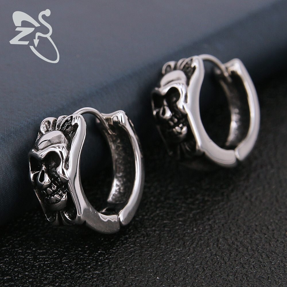 2pcs Skull Ear Hoop Earring 316 Stainless Steel Aros Circle Earring