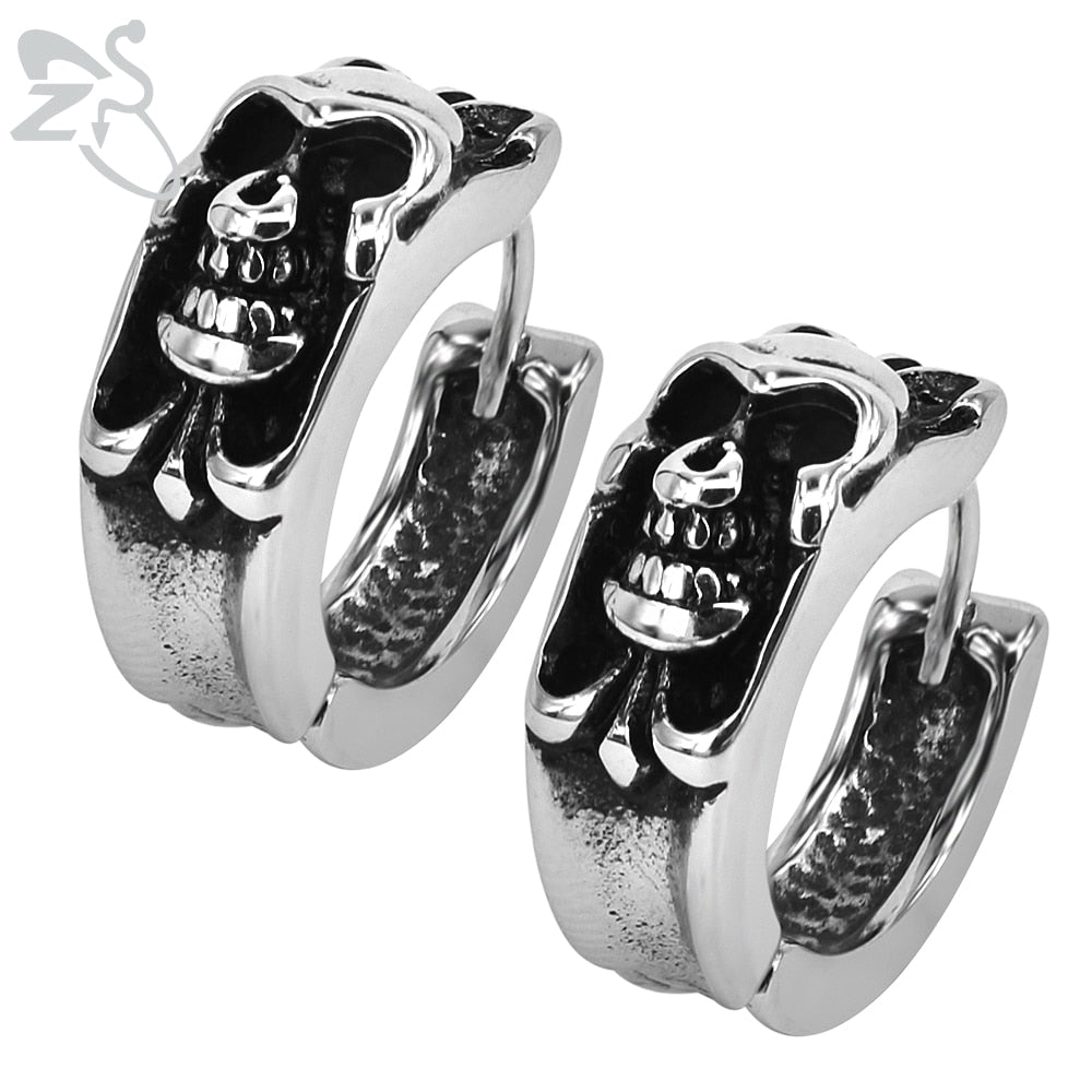 2018 New Stainless Steel Punk Earrings for Man Skull Hoop Earring