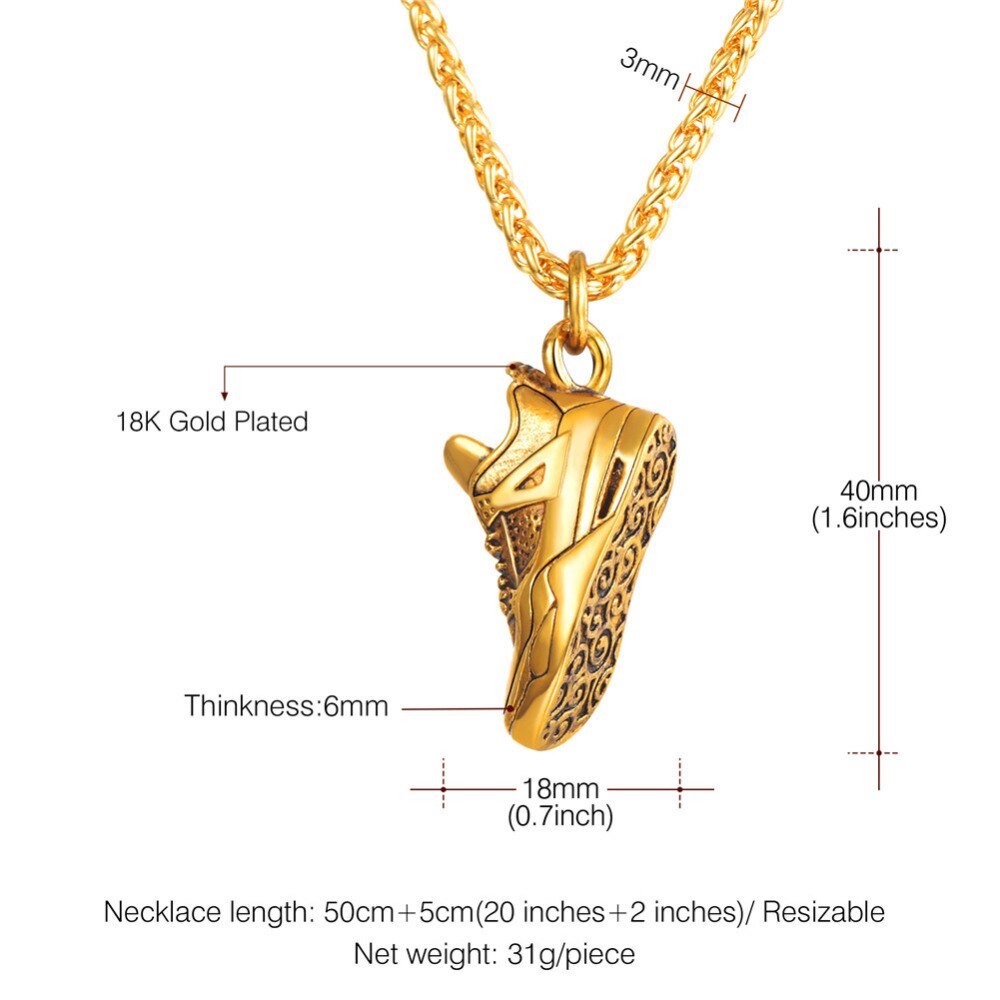 Sport Shoes Pendant Necklace Jewelry Stainless Steel Gold/Black