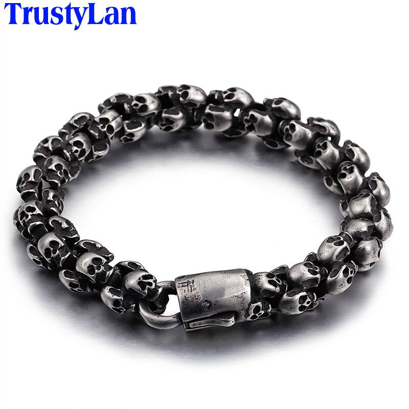 Mens Bracelets 2018 Punk Rocker Full Skull Charm Bracelet