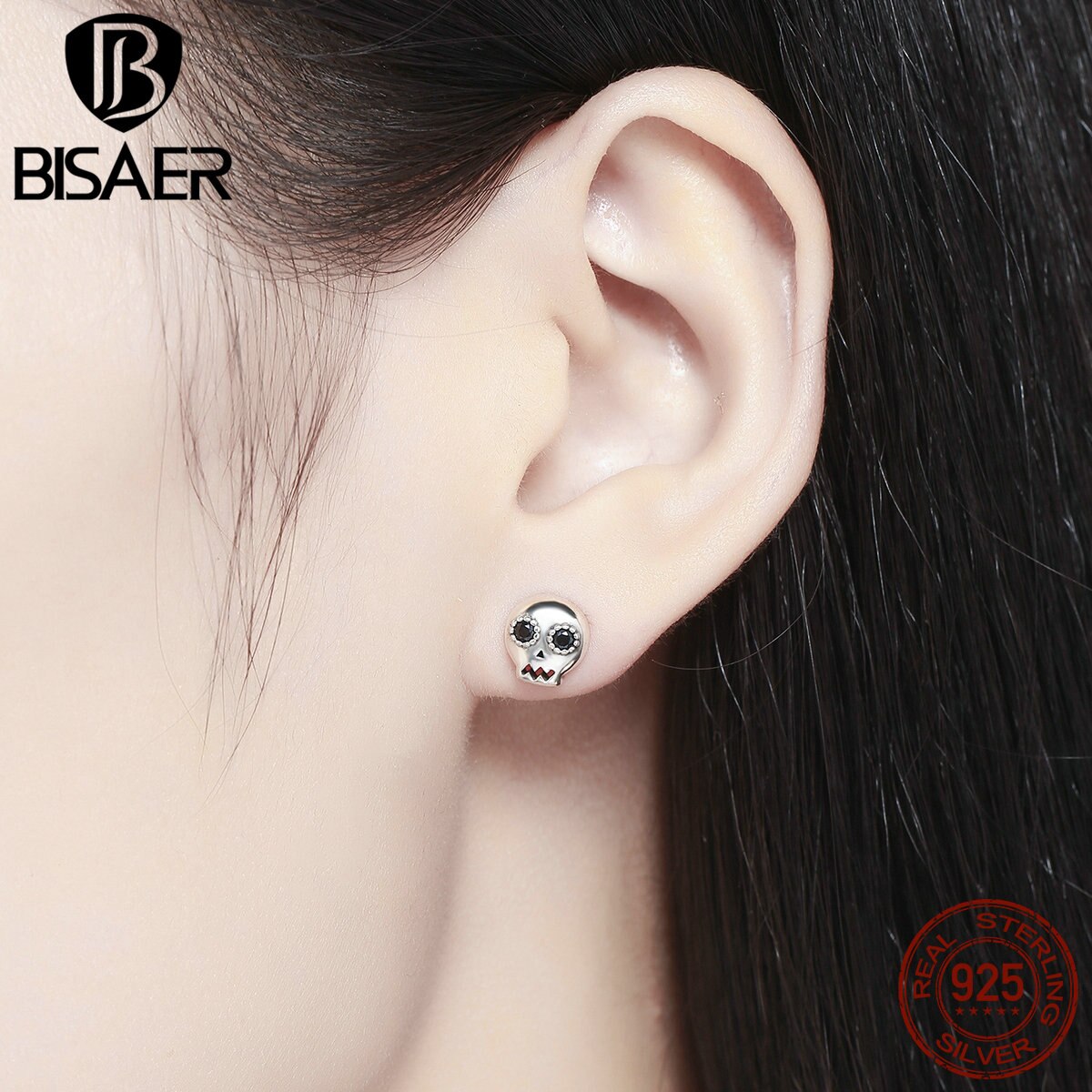 Fashion 925 Sterling Silver Earrings Hiphop/Rock Black