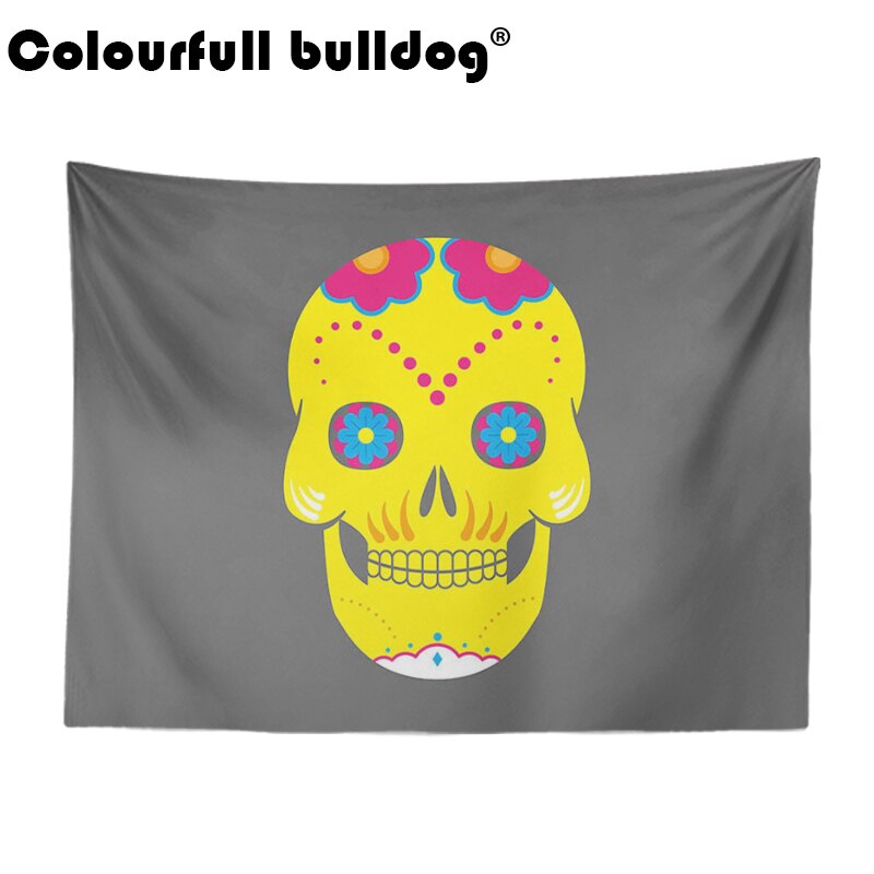 Cartoon Mexican Sugar Skull Tapestry Hanging Red Orange Flowers Wall Blankets