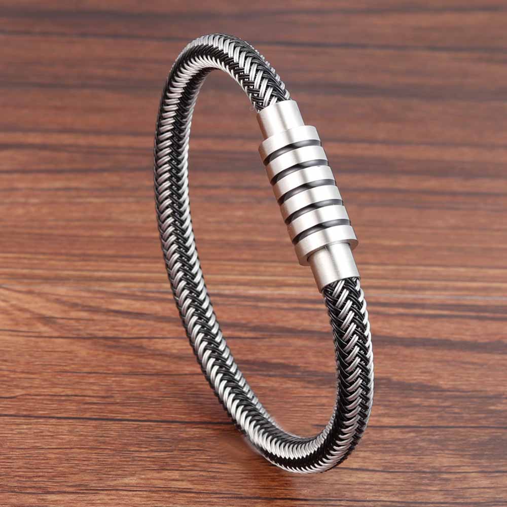 Punk Threaded Button Metal Weaving Bracelet
