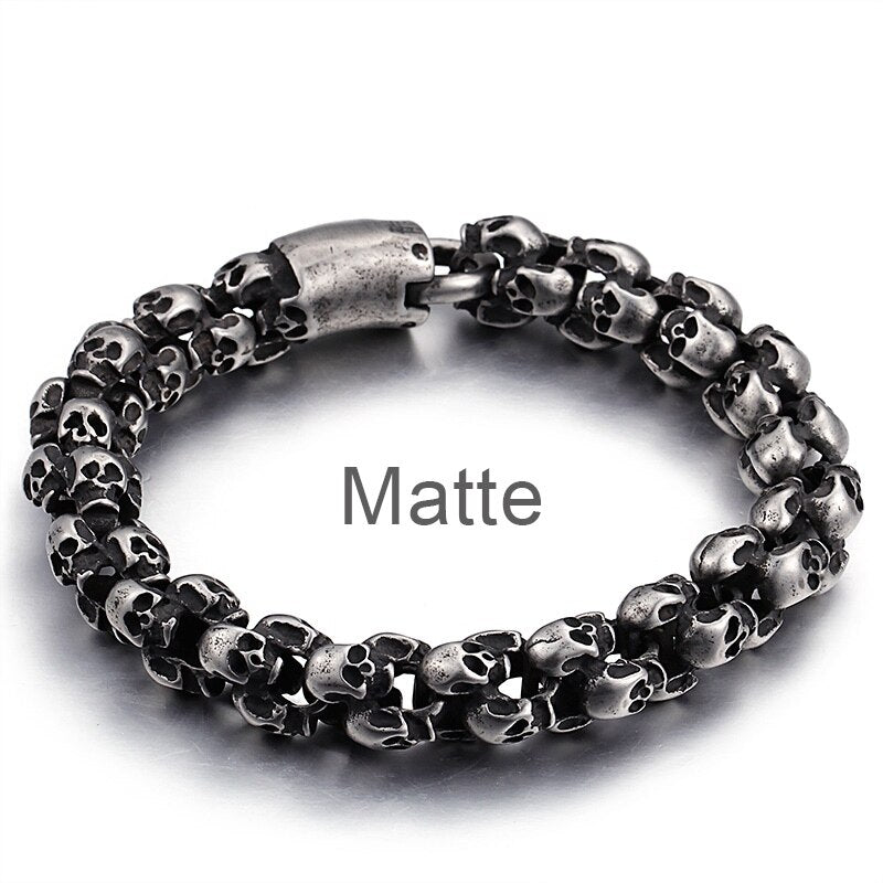 Punk Skull Bracelets Men Stainless Steel Shiny Matte Skull Charm