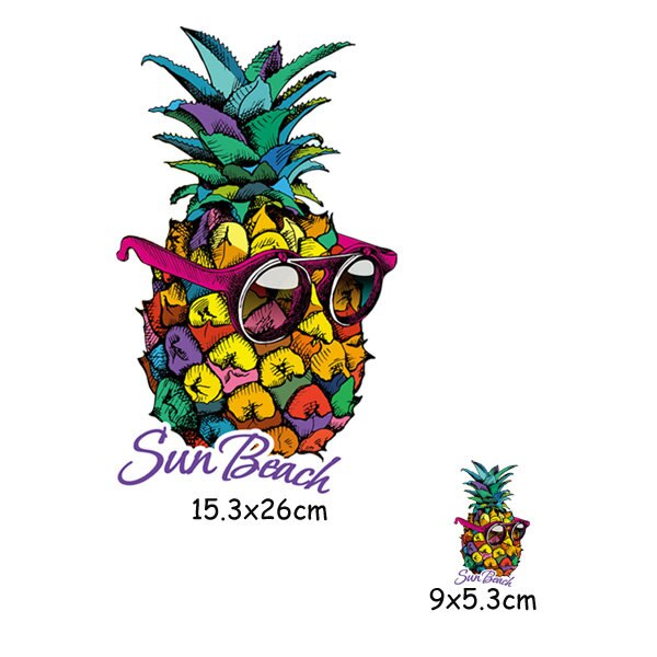 Fashion Pineapple Patches Skull Iron On Transfers Patch Decoration Stickers Applique Clothes for T-shirt West Coat 2pcs