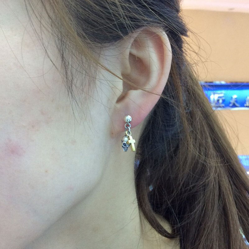 Skull Earring 925 Sterling Silver Women Trendy Popular S925 Thai Silver