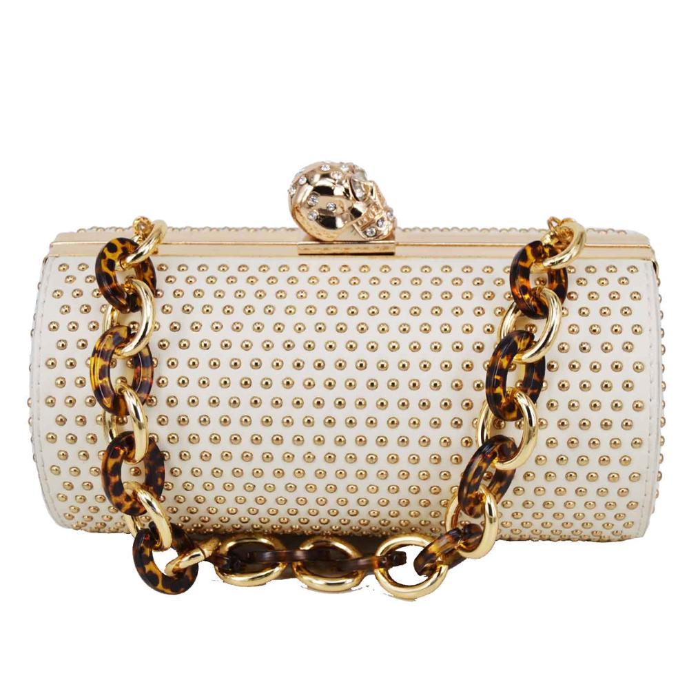 Golden Rivet Cylinder Designer Skull Luxury Shoulder Bags