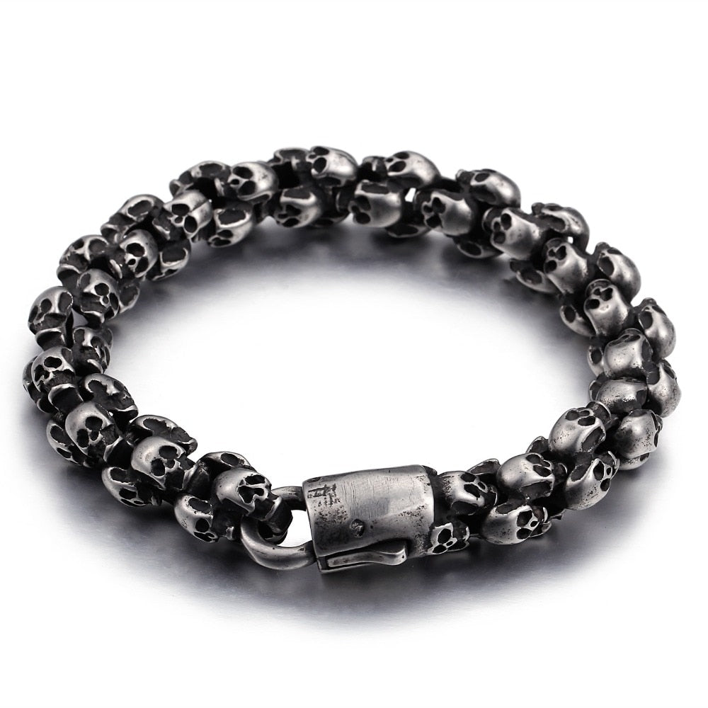 Punk Skull Bracelets Men Stainless Steel Shiny Matte Skull Charm