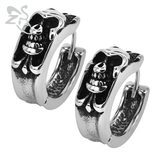 2pcs Skull Ear Hoop Earring 316 Stainless Steel Aros Circle Earring