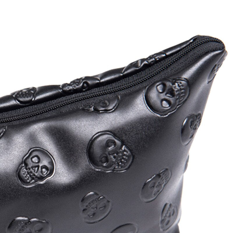 1 pc Black Skull Cosmetic Bag Women PU Leather Makeup Bag