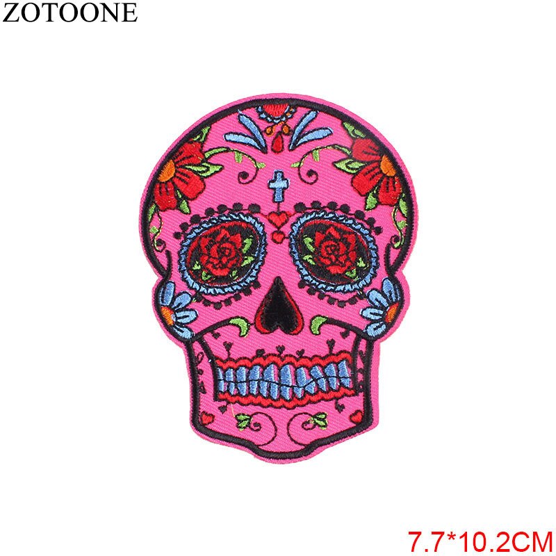 Punk Rock Skull Embroidery Patches For Clothing Flower Rose Skeleton Iron