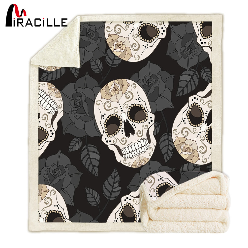 Plaid Skull Flannel Throw Blanket Snuggle Fuzzy Sherpa Fleece Microfiber Blankets