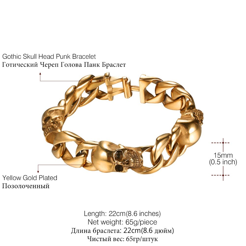 U7 Skull Bracelets Cuban Link Skeleton Rocker Punk Bangle