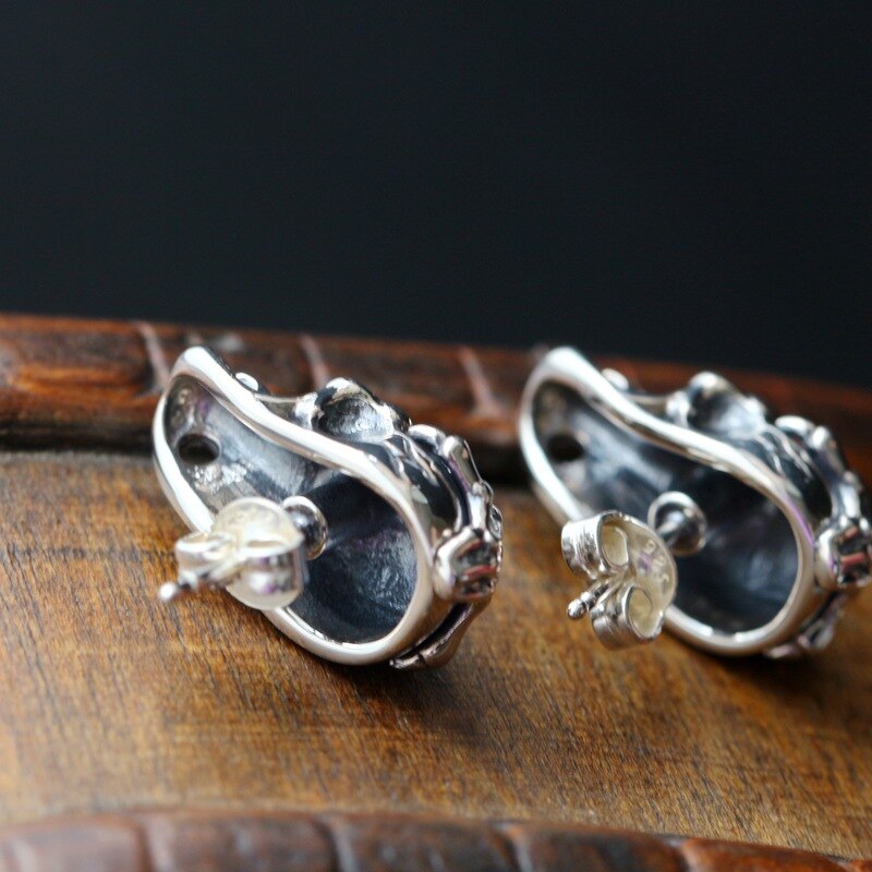 925silver wholesale Vintage silver skull earrings Hip-hop