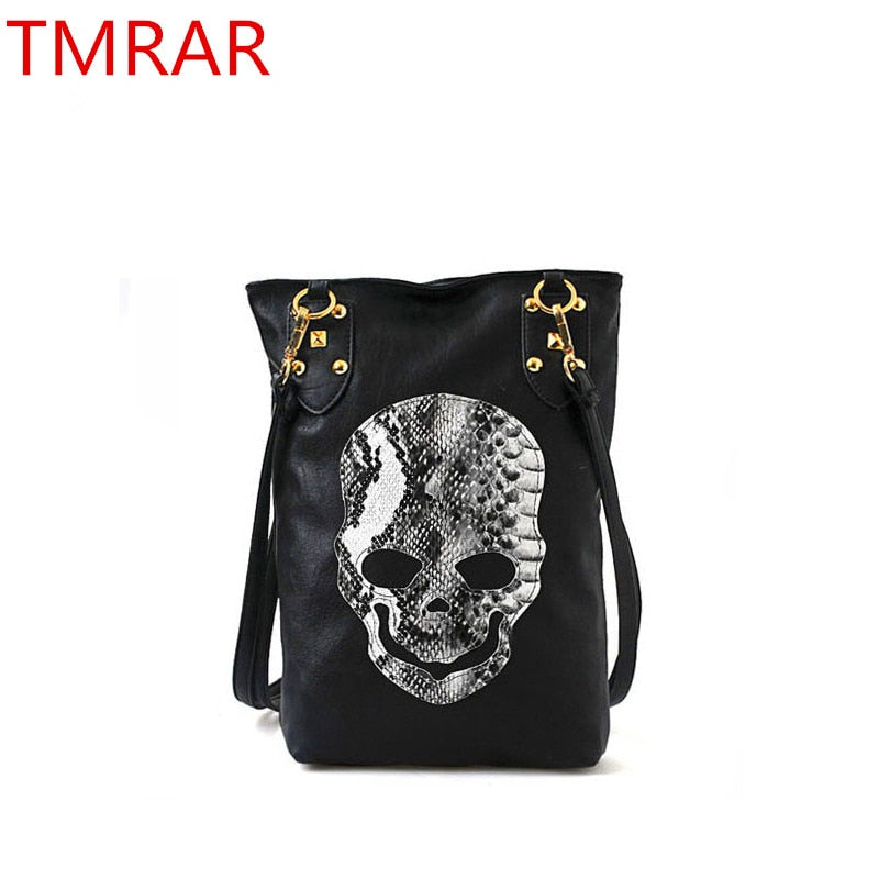 Hot 2019 New Punk Black Skull Face Designer PU leather Handbags