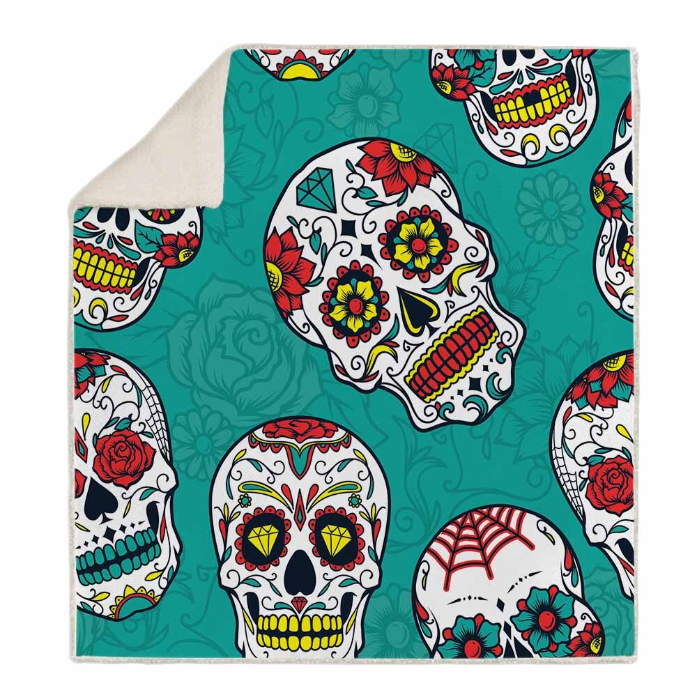 Plaid Skull Flannel Throw Blanket Snuggle Fuzzy Sherpa Fleece Microfiber Blankets