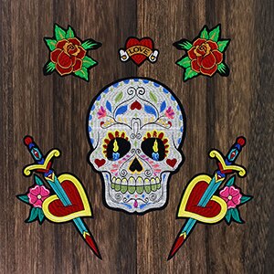 1set Large Bird Flower Patches Sword Love Heart Skull Applique Sew on Iron on Stickers for Dress Clothes Garment Accessories