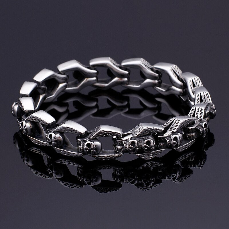 Skull Charm Bracelet Blacken Metal Stainless Steel Wrist Band Gothic Bracelets