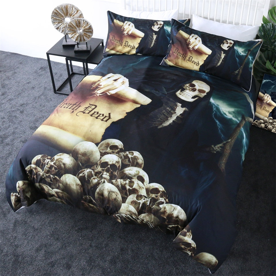 Skull Bedding Set Death Deed Duvet Cover 3pcs