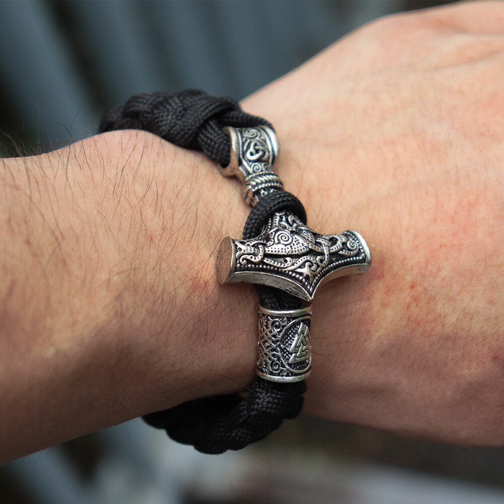 Mens Viking Mjolnir Leather Bracelet Thor hammer
