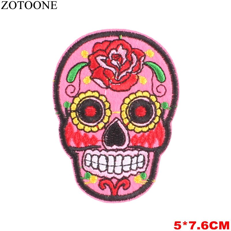 Punk Rock Skull Embroidery Patches For Clothing Flower Rose Skeleton Iron