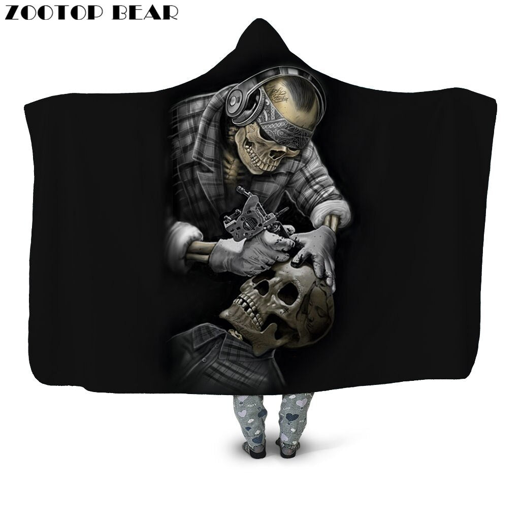 Fashion Hooded Blanket Skull Anime 3D Printing Woman Bedding