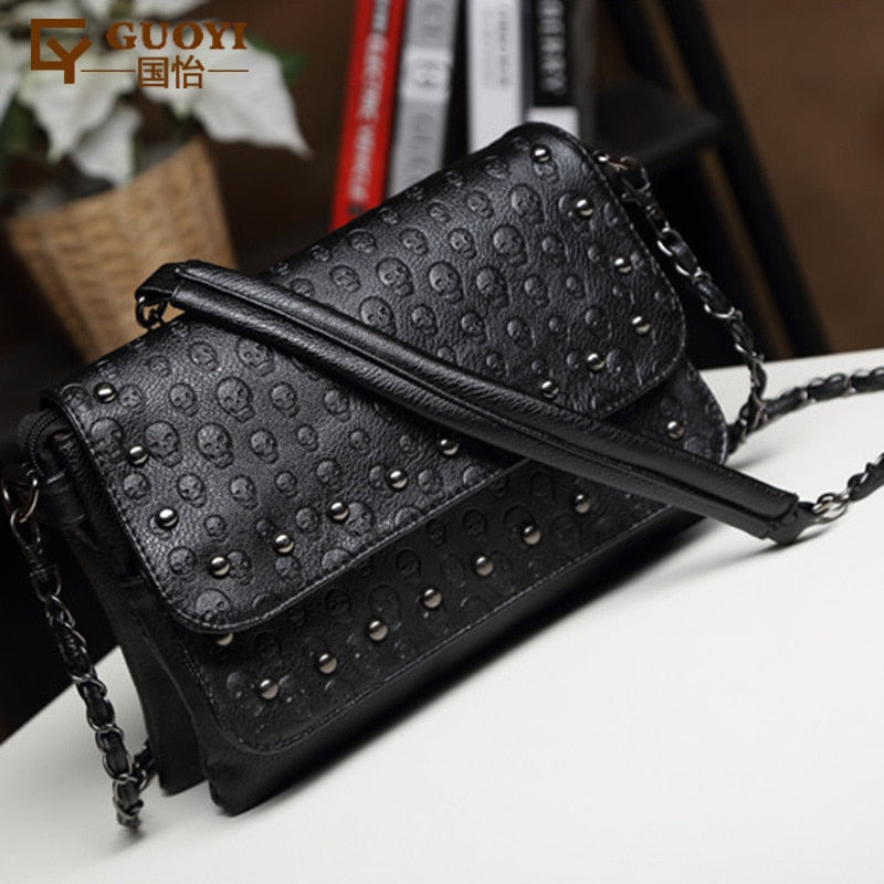 England Style Skull Women Crossbody Bag Leather Small Skull