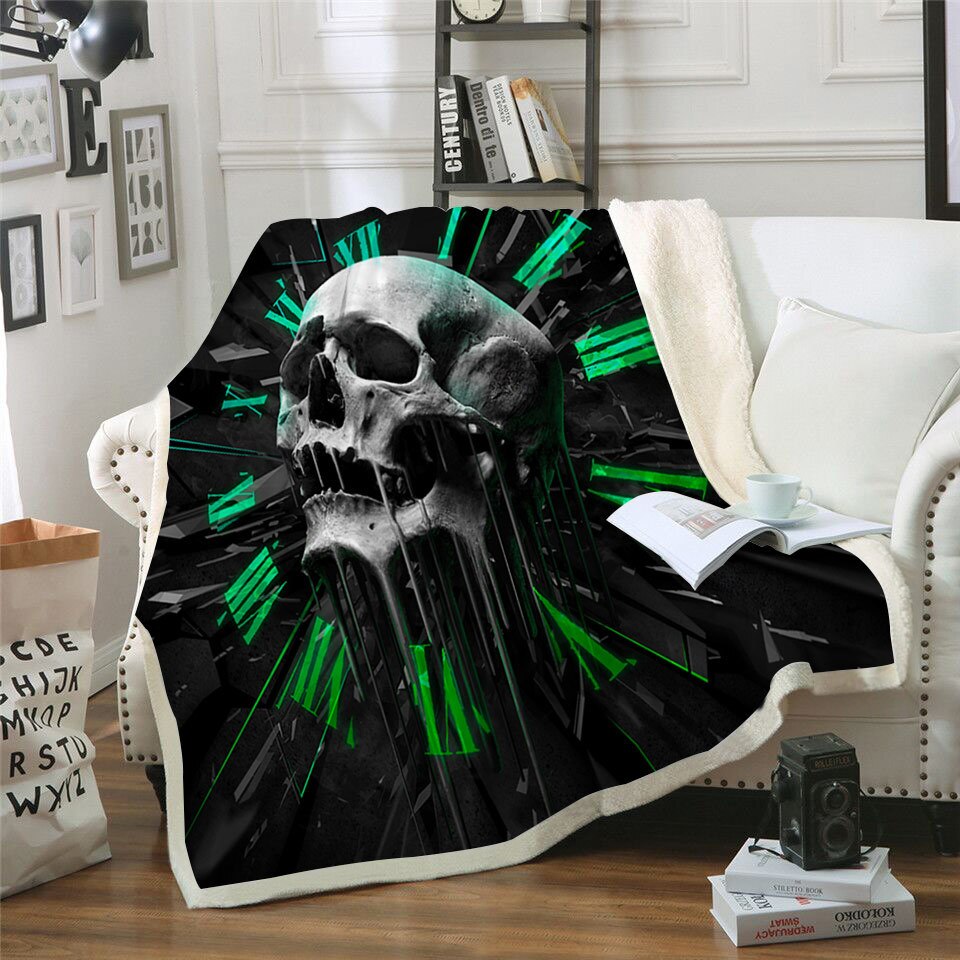 3D Punisher Skull Printed Velvet Plush Throw Blanket Bedspread