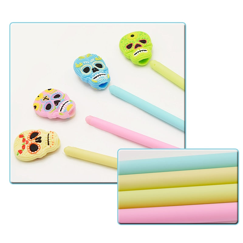 12Pcs Creative Gel Pens Skull Head Soft Glue Neutral Pen Office