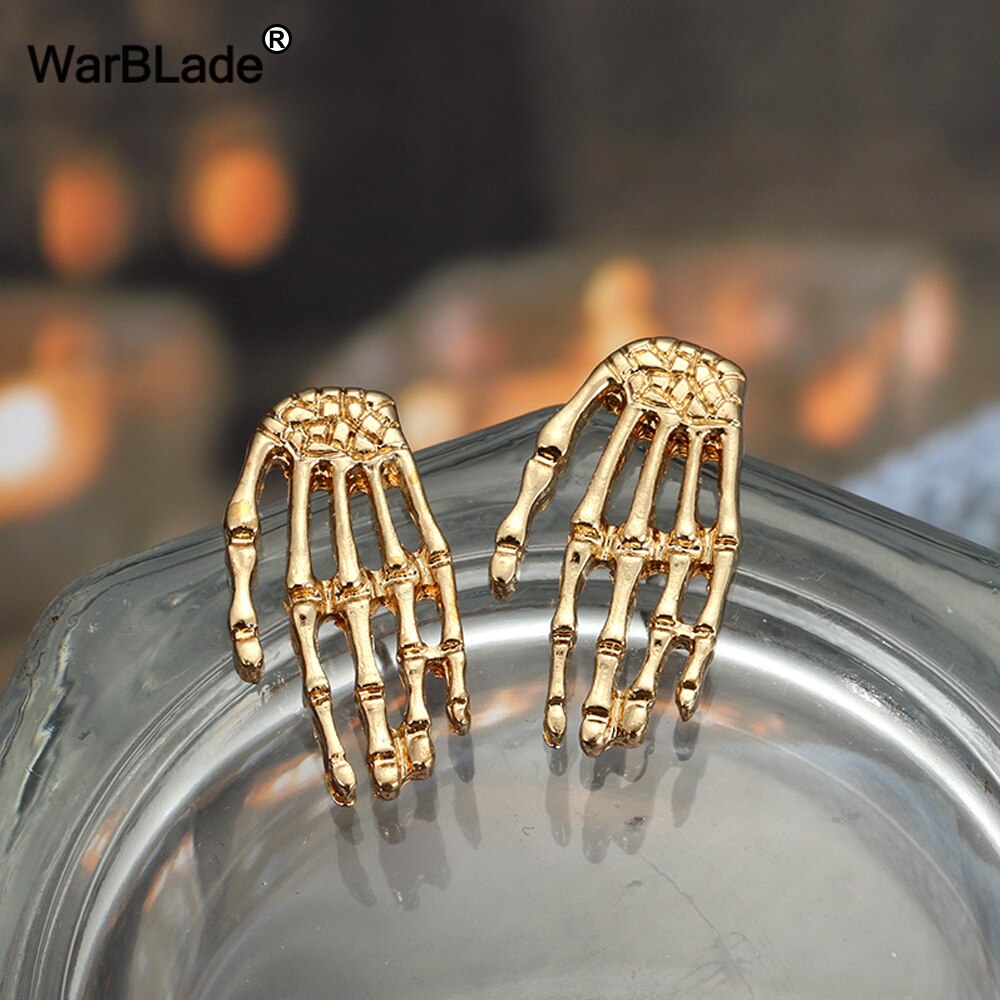 10Pair Gold Skull Bone Skeleton Hand Stud Earrings