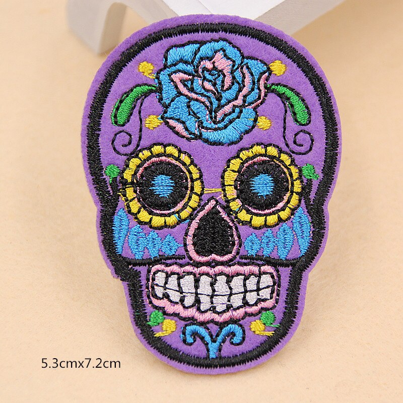 Set of 9pcs Sugar Skull Embroidery Patches Various Style Flower Rose Skeleton