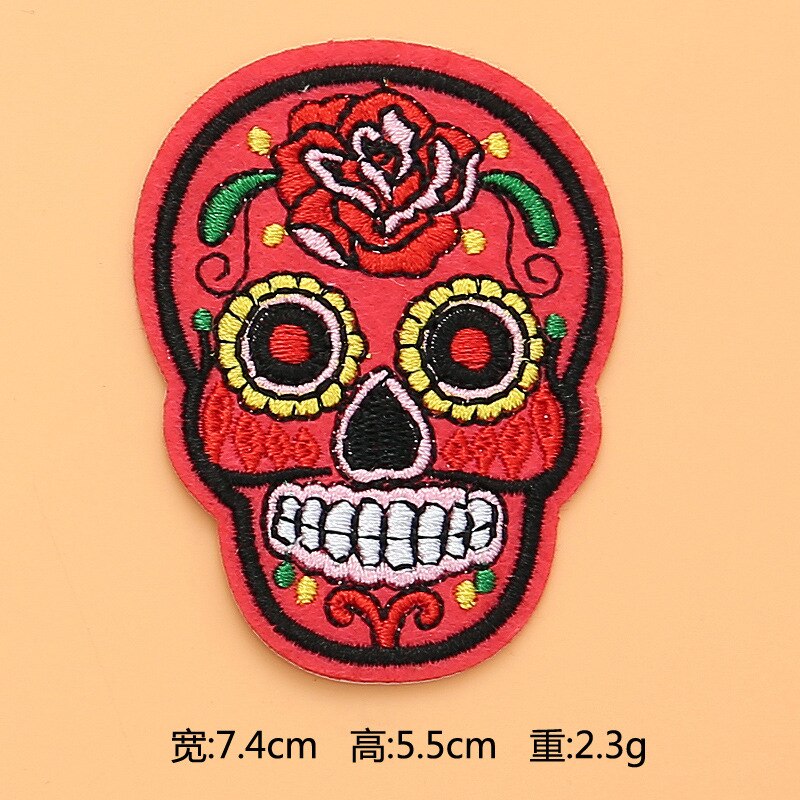 Embroidered Patches Sugar Skull Patch Mexico Day of the Dead Iron On Fabric Badges DIY Sewing Applique for Jackets Jeans