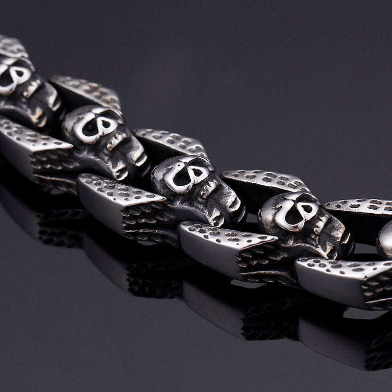 Skull Charm Bracelet Blacken Metal Stainless Steel Wrist Band Gothic Bracelets