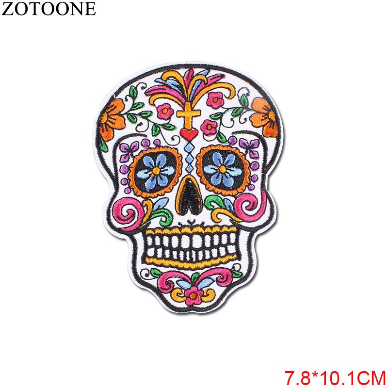 Punk Rock Skull Embroidery Patches For Clothing Flower Rose Skeleton Iron