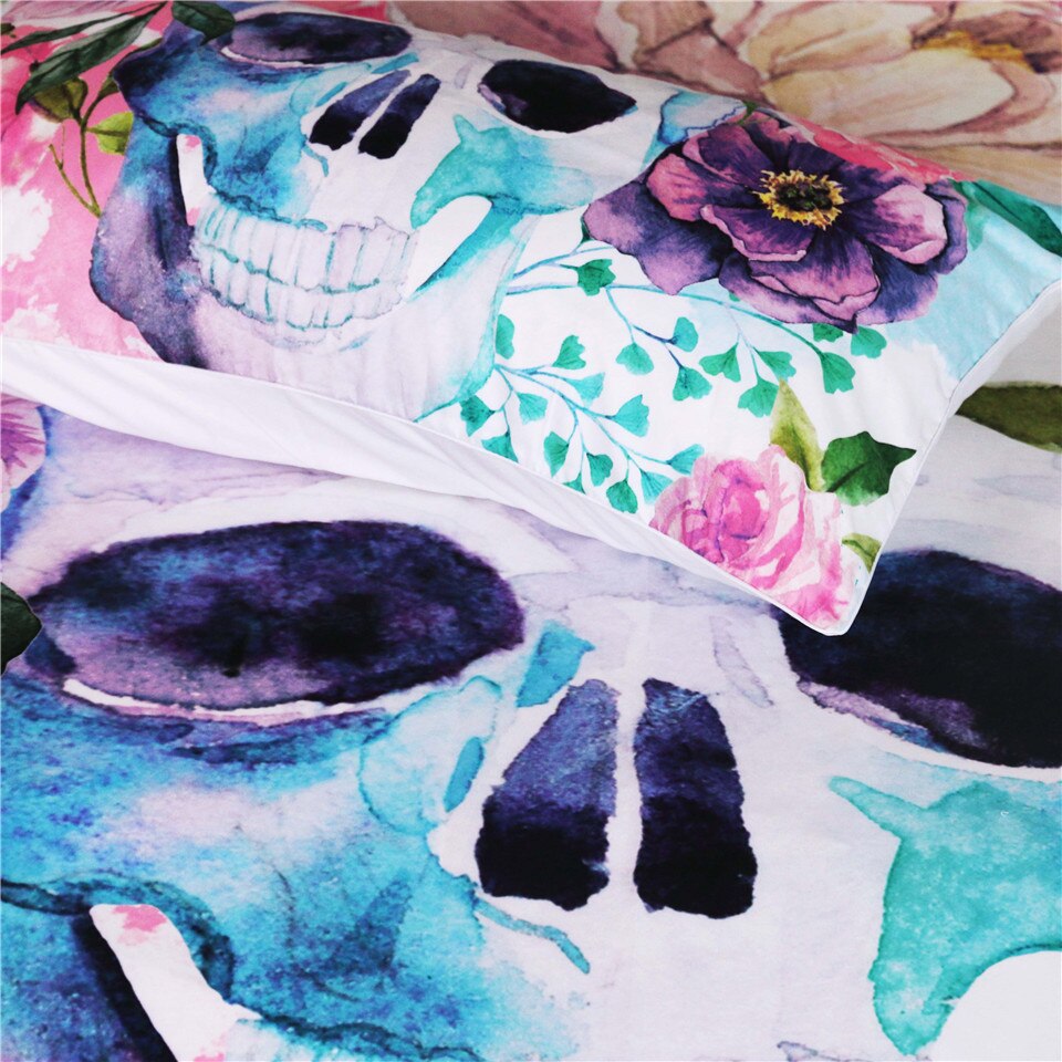 BeddingOutlet Sugar Skull Bedding Set Floral Roses Duvet Cover