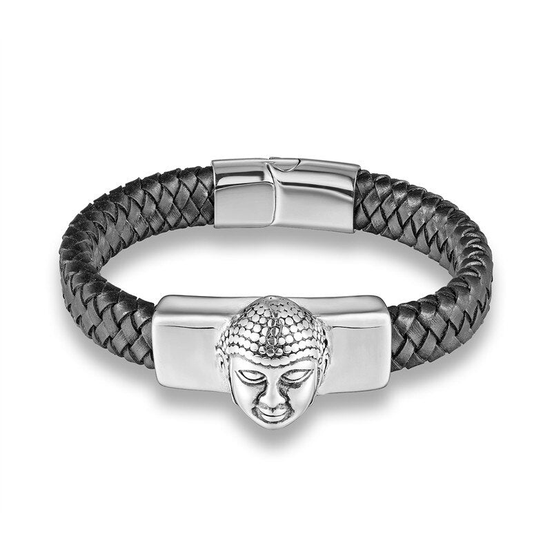 New PunkStyle Geunine Leather Buddha Charm bracelet