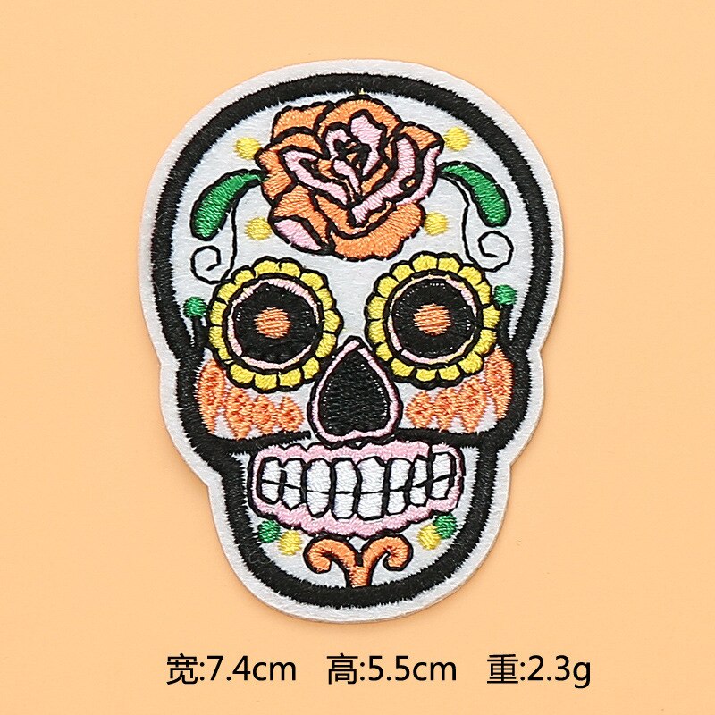 Embroidered Patches Sugar Skull Patch Mexico Day of the Dead Iron On Fabric Badges DIY Sewing Applique for Jackets Jeans