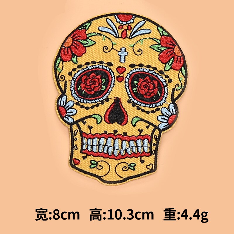 Embroidered Patches Sugar Skull Patch Mexico Day of the Dead Iron On Fabric Badges DIY Sewing Applique for Jackets Jeans